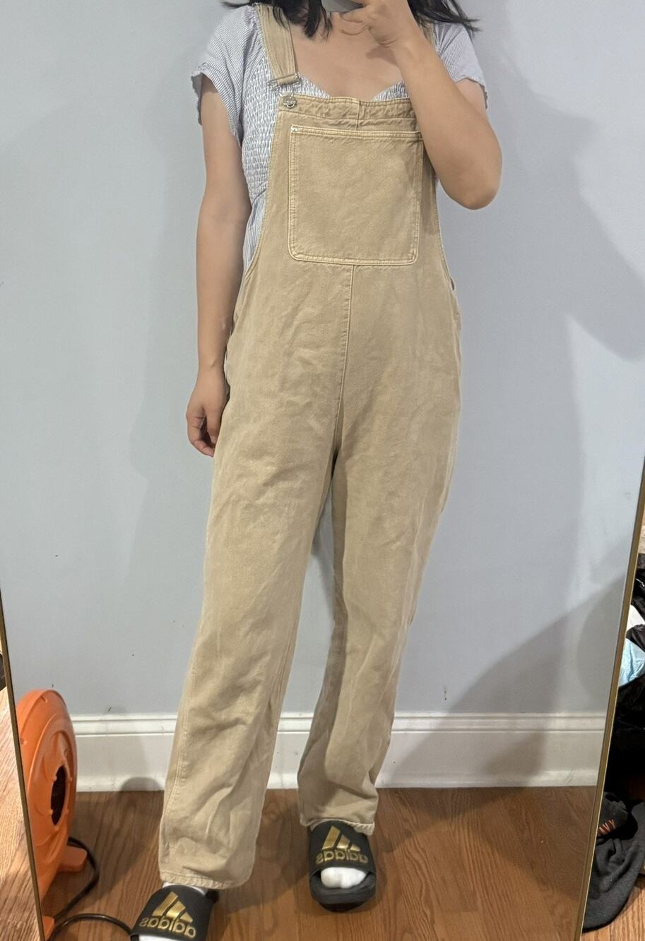 PULL & BEAR Women’s L Denim Corduroy Bib Overalls Cotton Beige Tan Cottagecore